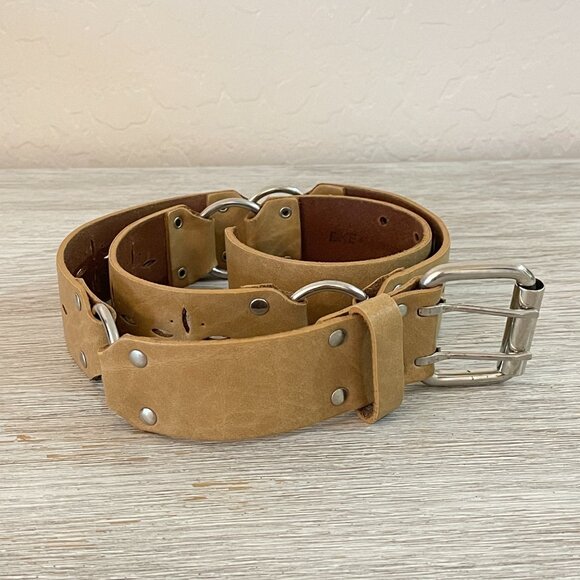 BKE Belt Large Tan Leather Silver O Links Cut Out Design - Picture 6 of 9